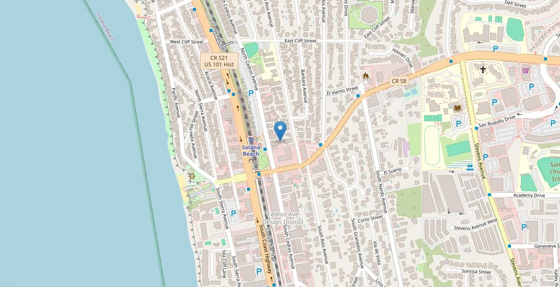 Map showing Fred Astaire Dance Studios at 140 Lomas Santa Fe Drive in Solana Beach.